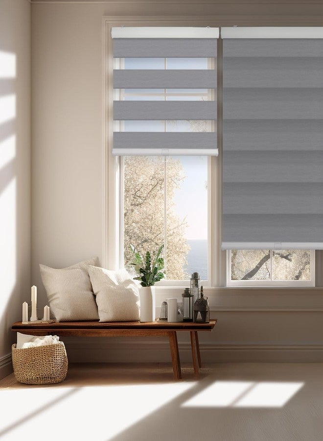 FOIRESOFT Standard Cordless Blackout Zebra Roller Shades and Blinds for Windows [Bonita, Grey, W 33 x H 64 inch] Dual Layer Sheer Room Darkening, Select 1x1 for Custom - Image 1